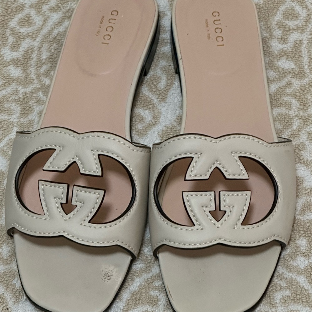 Gucci Women's Beige Logo Slide Sandals